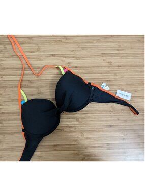 NWT La Vie En Rose Bikini Top – Black with Neon Straps